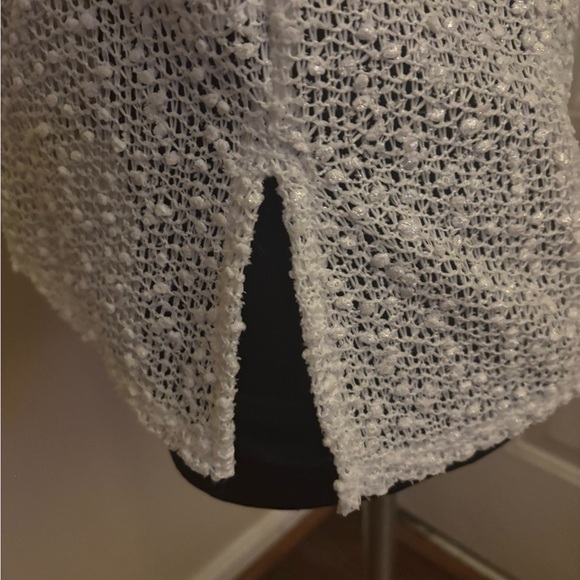 JM Collection White Open-Knit Short Sleeve Cardigan with Decorative Buttons - Picture 6 of 7